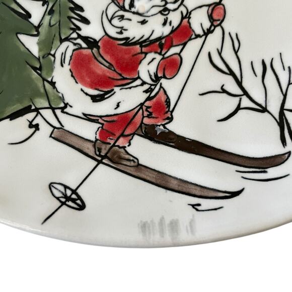 ELI + ANA Whimsy SKIING SANTA Dinner Plate Set of 4 Ceramic Christmas Holiday - Picture 10 of 16